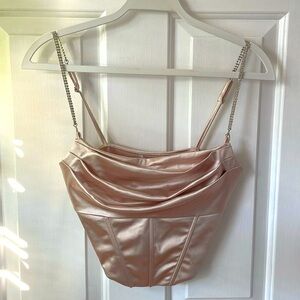 Sexy Rhinestone Champagne Rose Gold Corset Style Top